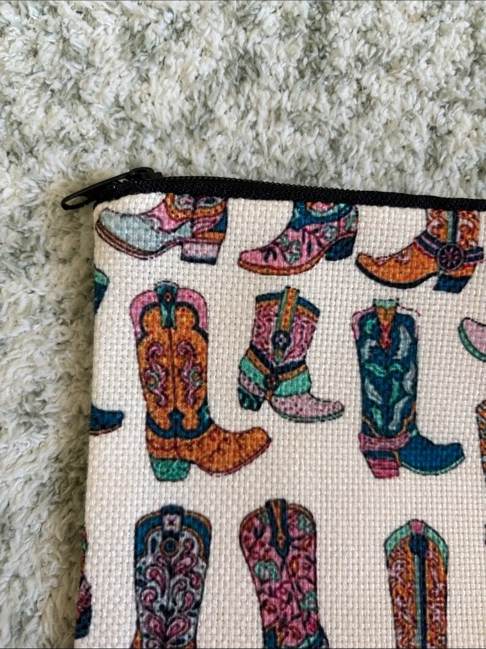 Colorful Western Cowboy Boot Cosmetic Travel Zipper Bag NWT 8.5x7.5x2”
